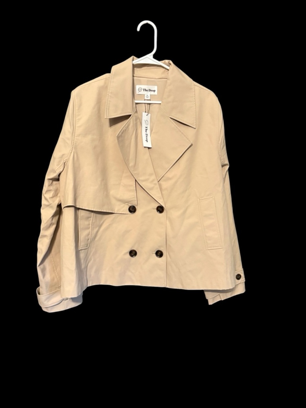 The Drop Women's Beige Cropped Double-Breasted Trench Coat - Picture 2 of 4